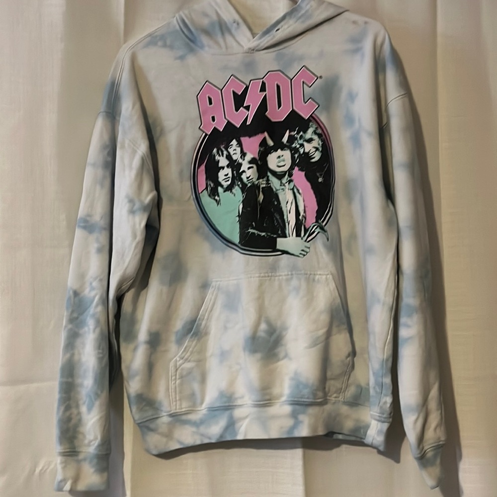 ACDC, Light blue and white tie-dye Hoodie/Sweatshirt.